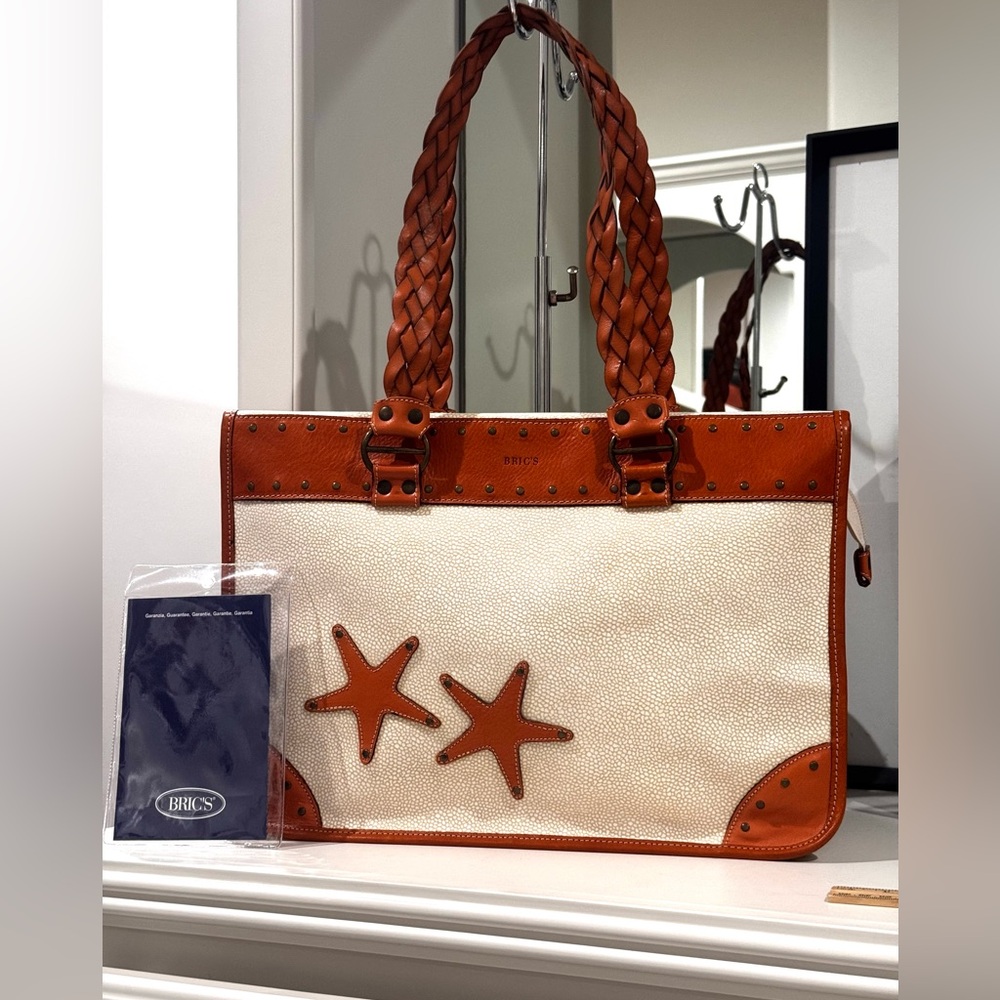 Bric's Italian Starfish Handbag Fabric Leather Starfish Novelty Beach Handle Fun